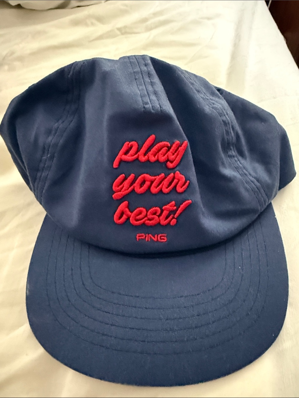 Ping Blue Hat with Red Embroidered Slogan